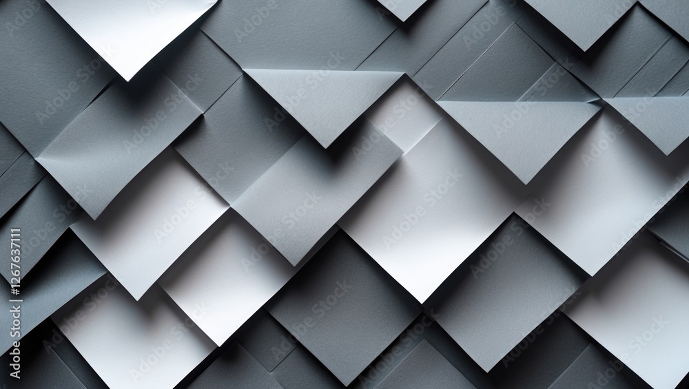 Obraz premium Textured gray and white paper pattern background with layered diagonal folds for creative design applications