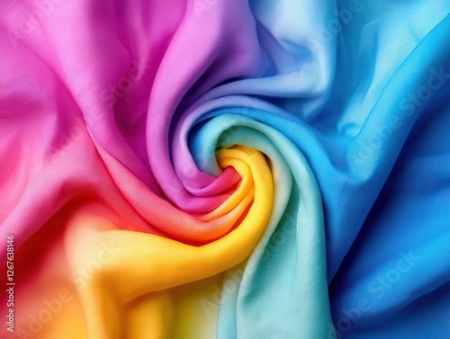 The process of a blank Tshirt being tiedyed into a vibrant swirl of colors photo