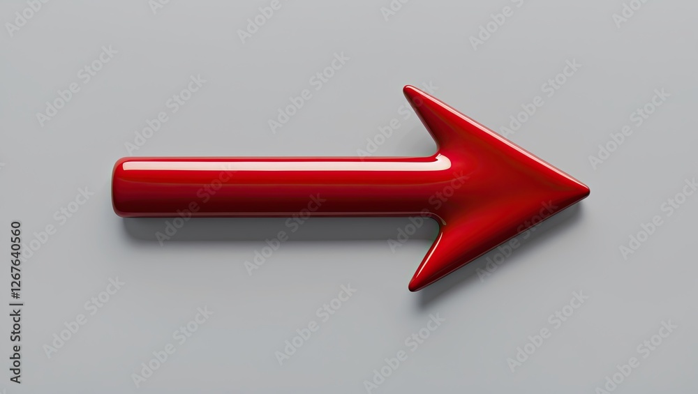 Bright red arrow pointing right on a smooth gray surface, emphasizing direction and movement Bright red arrow pointing right on a smooth gray surface, emphasizing direction and movement