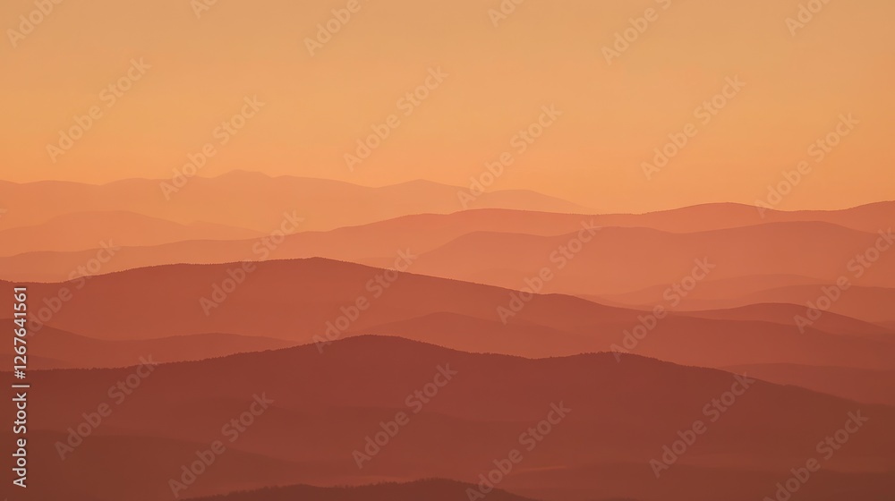 Fototapeta premium Sunset Hues Over Rolling Mountains: A Serene Landscape