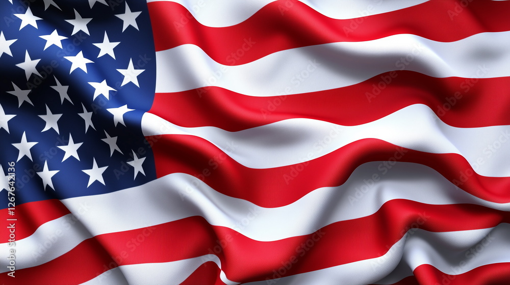 Obraz premium A close-up of the United States flag with vibrant red, white, and blue colors. The fabric folds create a dynamic texture, symbolizing patriotism, freedom, and national pride in the USA.