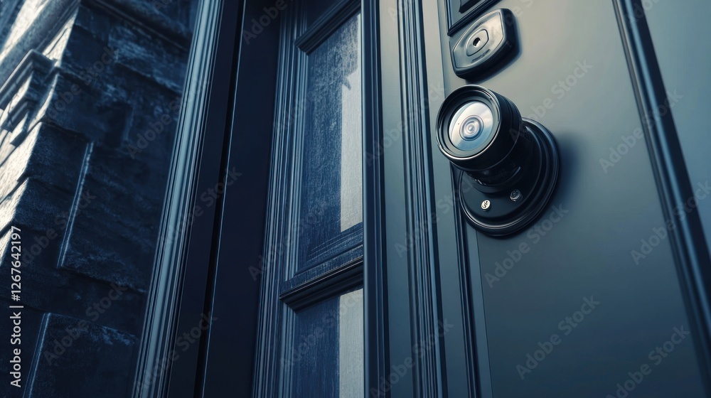 Obraz premium Modern Door Security Camera: A Close-Up View of a Sleek, Integrated Security System for Home Protection.