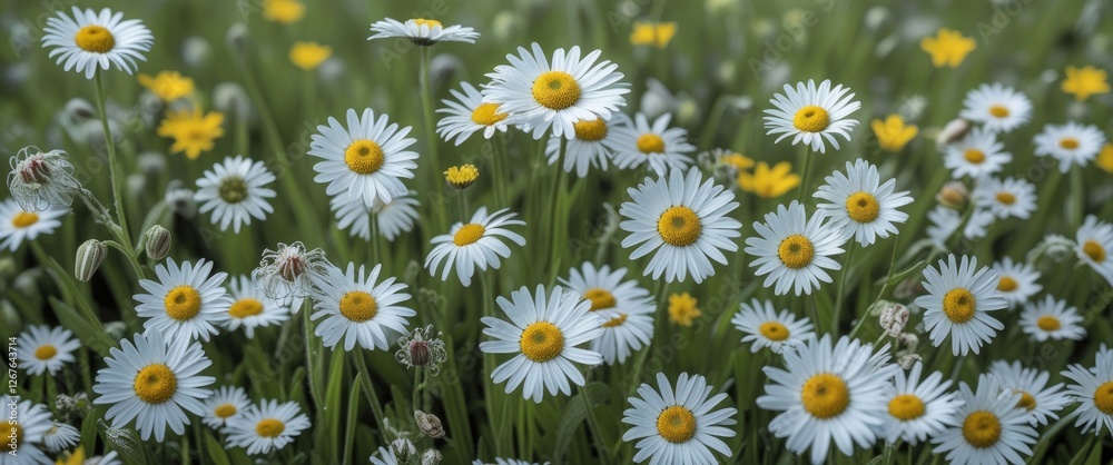 Daisies in a Lush Spring Meadow Creating a Vibrant Nature Background Full of Life and Color Daisies in a Lush Spring Meadow Creating a Vibrant Nature Background Full of Life and Color