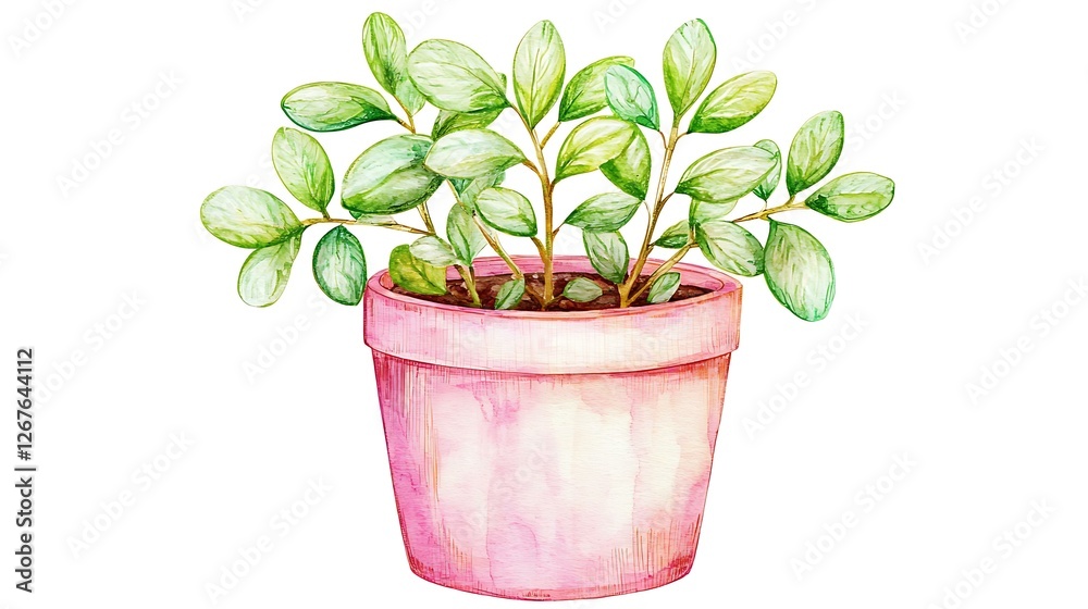 A chibi potted plant with green leaves, looking healthy, isolated on a white background A chibi potted plant with green leaves, looking healthy, isolated on a white background