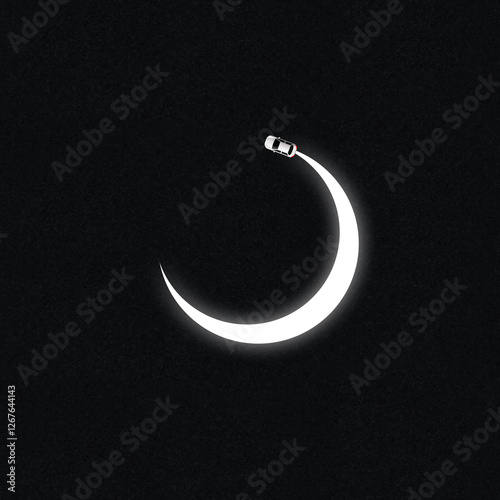 New white moon isolated black automobile car concept for Ramadan, Eid, Eid Ul Adha creative design social media post Islamic festival Car Eid Concept Background. Automobile businesses Eid or Ramadan 