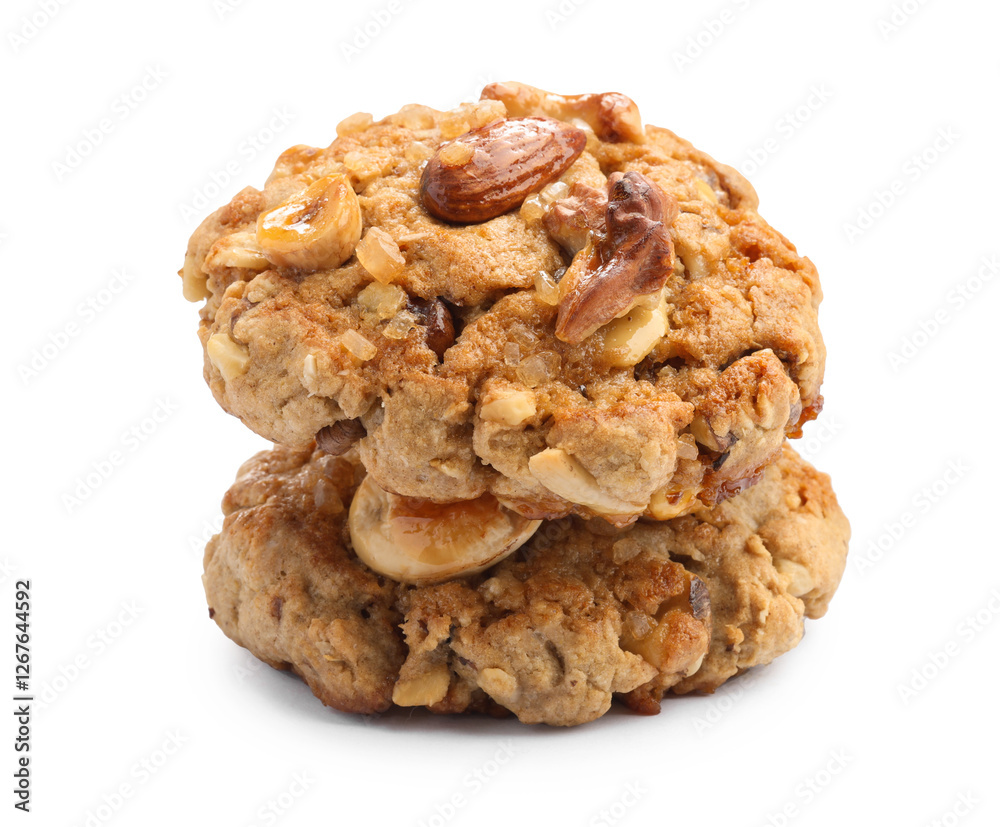 Tasty cookies with nuts isolated on white Tasty cookies with nuts isolated on white
