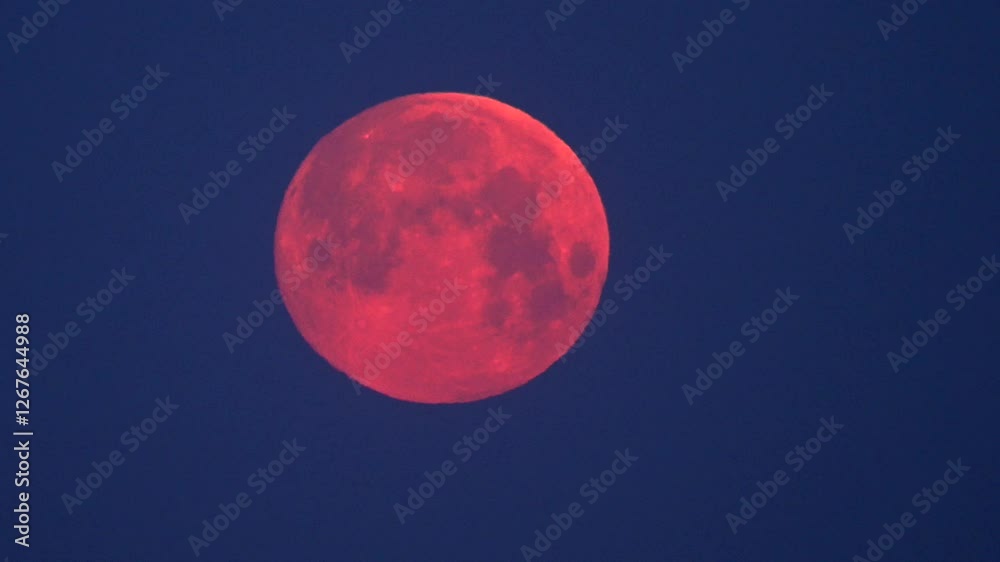 Majestic red moon rising over the horizon during a clear night sky Majestic red moon rising over the horizon during a clear night sky