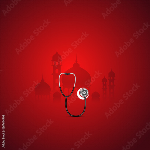 The moon stethoscope represents the Muslim festivals of Ramadan, Eid, and  Eid Ul Adha. It is a concept of Eid Mubarak, and it is also a concept of Muslim health care.