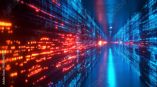 Futuristic glowing firewall barrier separating a calm blue network from a chaotic red cyberattack representing cybersecurity data protection encryption online privacy and digital defense technology
