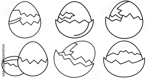 Broken Easter Egg shell Outline Coloring Page Printable Line Art Drawing
