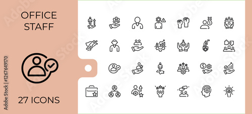 Set of Office Staff line icons. Contains such icons as corporate, man, career, group, person, communication, hand and more. Thin icon design. Editable vector stroke.