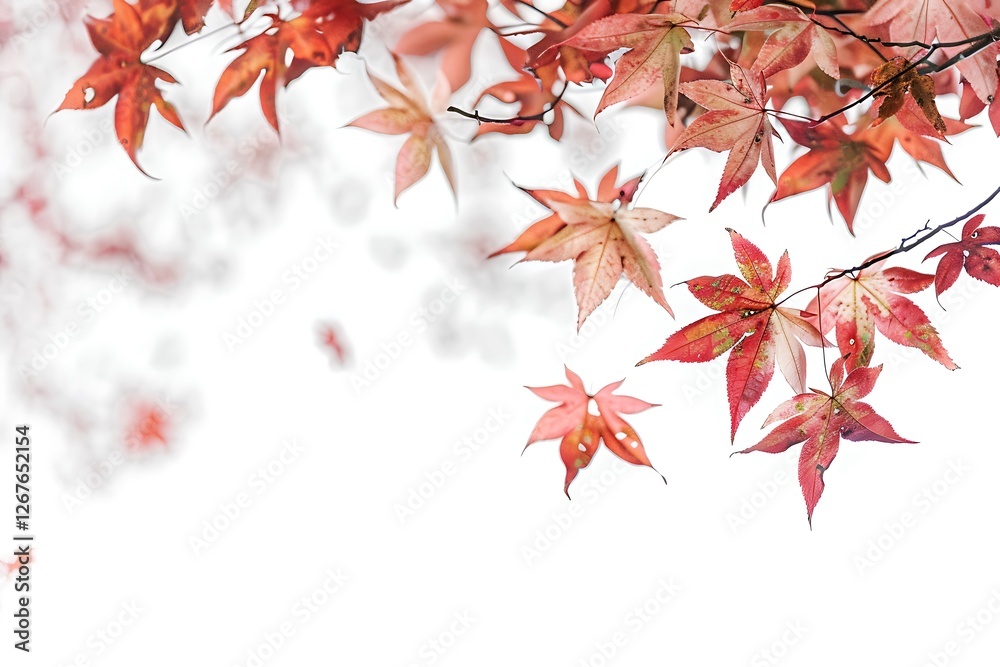 Vibrant Red Maple Leaves Against a Soft White Background Vibrant Red Maple Leaves Against a Soft White Background