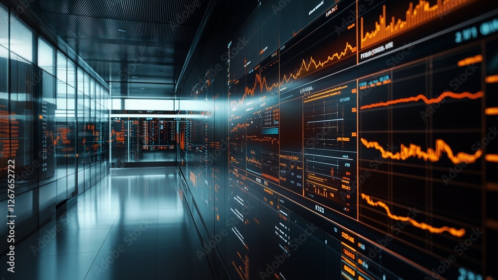 futuristic digital business growth graph with a glowing trajectory line, set against a high-tech interface with deep blue neon lighting futuristic digital business growth graph with a glowing trajectory line, set against a high-tech interface with deep blue neon lighting