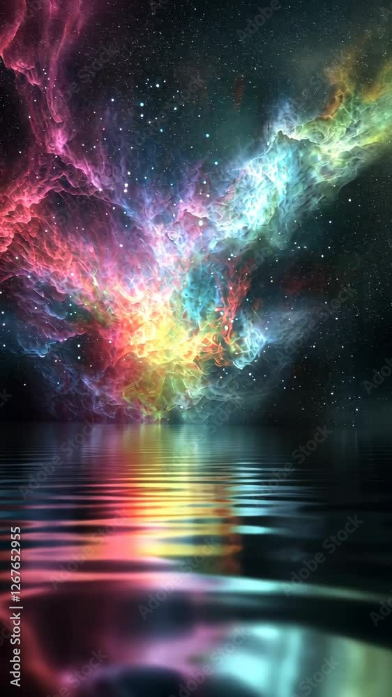 custom made wallpaper toronto digitalColorful cosmic explosion reflected in tranquil water at night in a vast starry sky