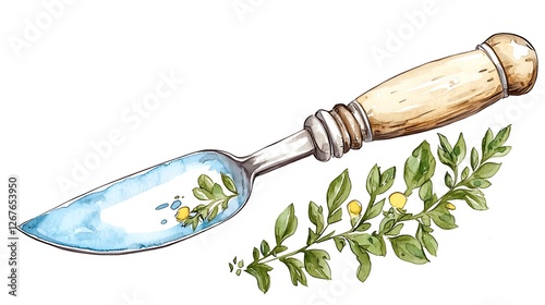 A chibi garden gouge with a curved blade, ready to carve, isolated on a white background