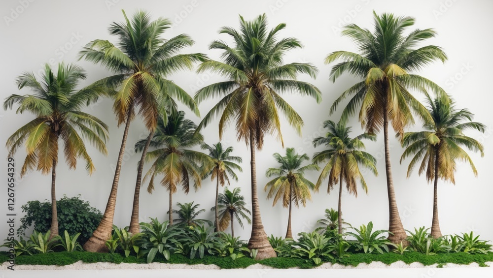 Lush Collection of Coconut and Palm Trees Isolated on White Background Showcasing Tropical Growth and Vibrant Summer Foliage Lush Collection of Coconut and Palm Trees Isolated on White Background Showcasing Tropical Growth and Vibrant Summer Foliage