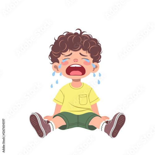 Crying boy. Vector color illustration on a white background.