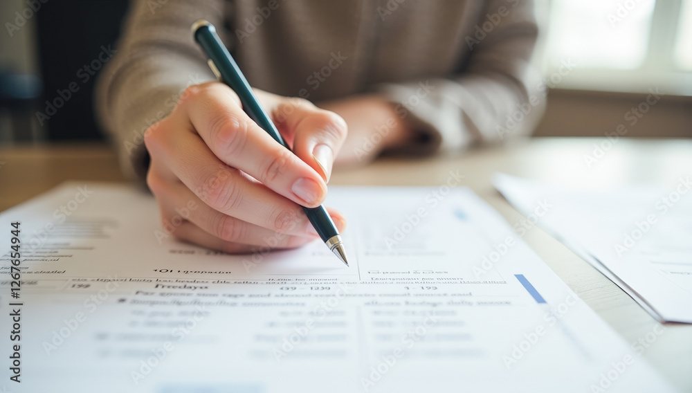 a close-up hand signs a document a close-up hand signs a document