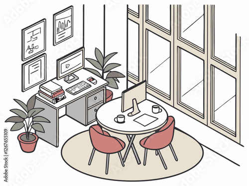 An incredibly vibrant pixel art drawing depicting a cozy room that features a stylish table along with several comfortable chairs artfully arranged around it