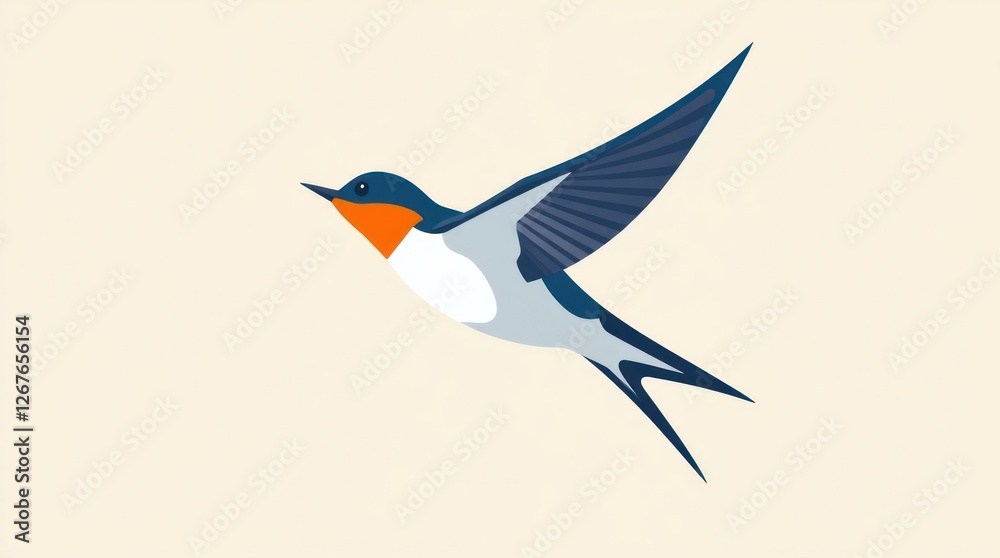 Obraz premium A vibrant swallow bird is flying gracefully against a light background, capturing the essence of spring and the feeling of freedom in its flight