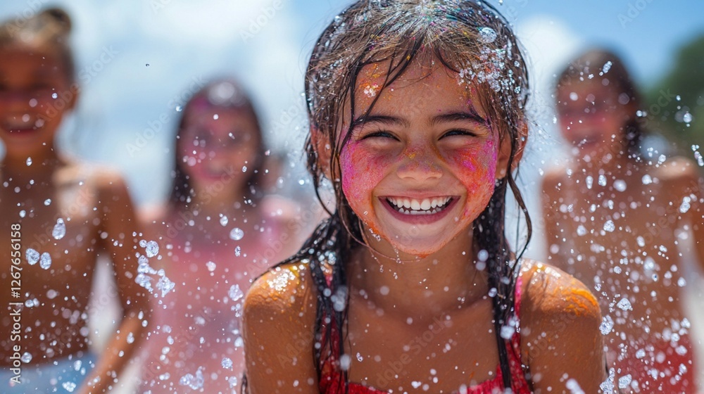 Fototapeta premium Happy People Celebrating Holi Hai Festival with Paint