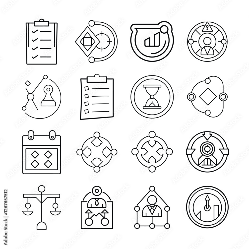 Fototapeta premium Set of Management line art vector icon