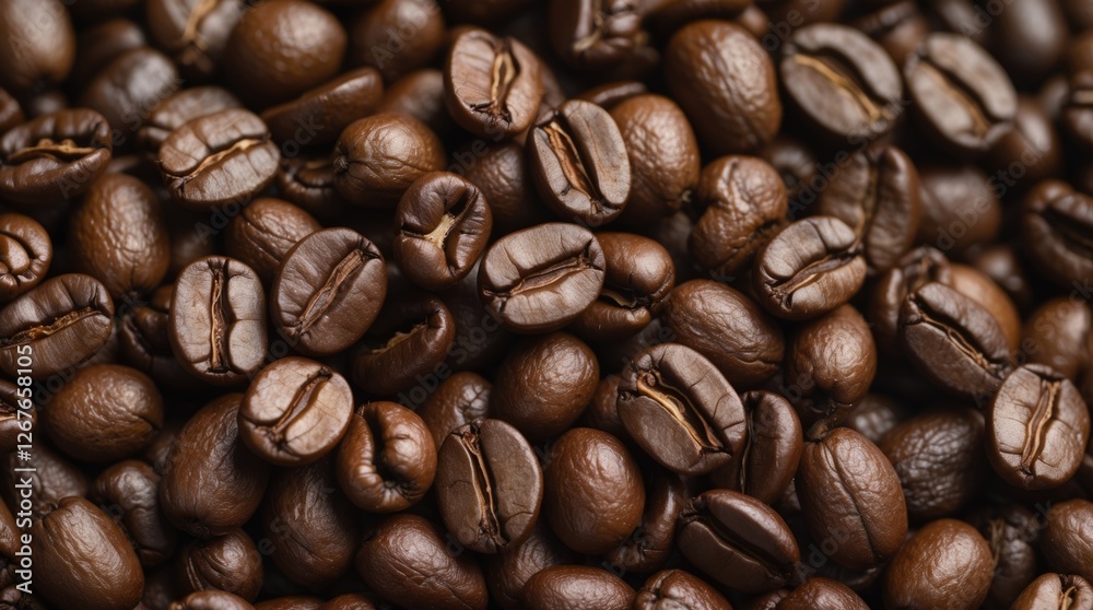 Richly roasted coffee beans in close-up showcasing texture and color variations highlighting their aromatic qualities. Richly roasted coffee beans in close-up showcasing texture and color variations highlighting their aromatic qualities.