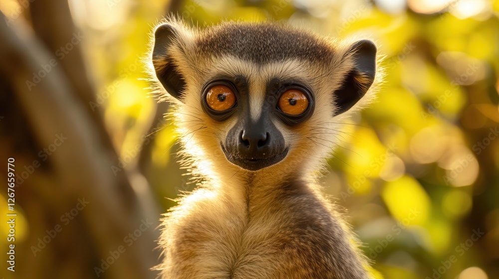 Obraz premium A close-up view of a small animal featuring large, expressive eyes that convey curiosity and innocence.