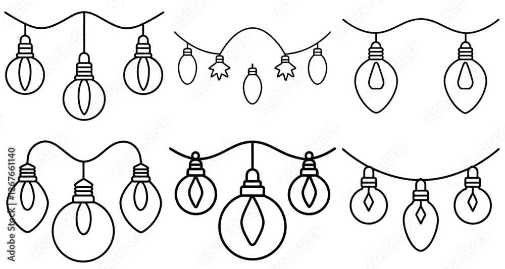 Fototapeta premium Christmas light bulbs Outline Coloring Page Printable Line Art Drawing