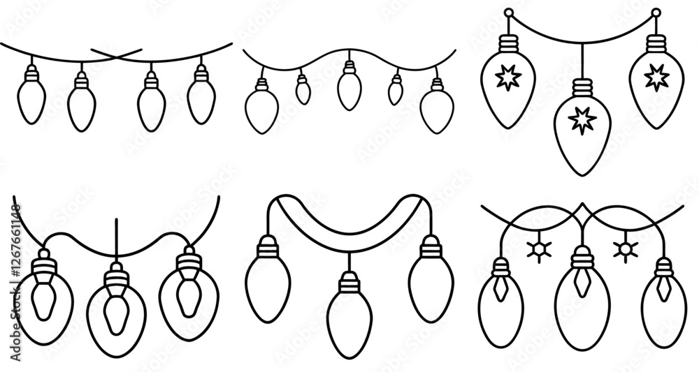 Fototapeta premium Christmas light bulbs Outline Coloring Page Printable Line Art Drawing