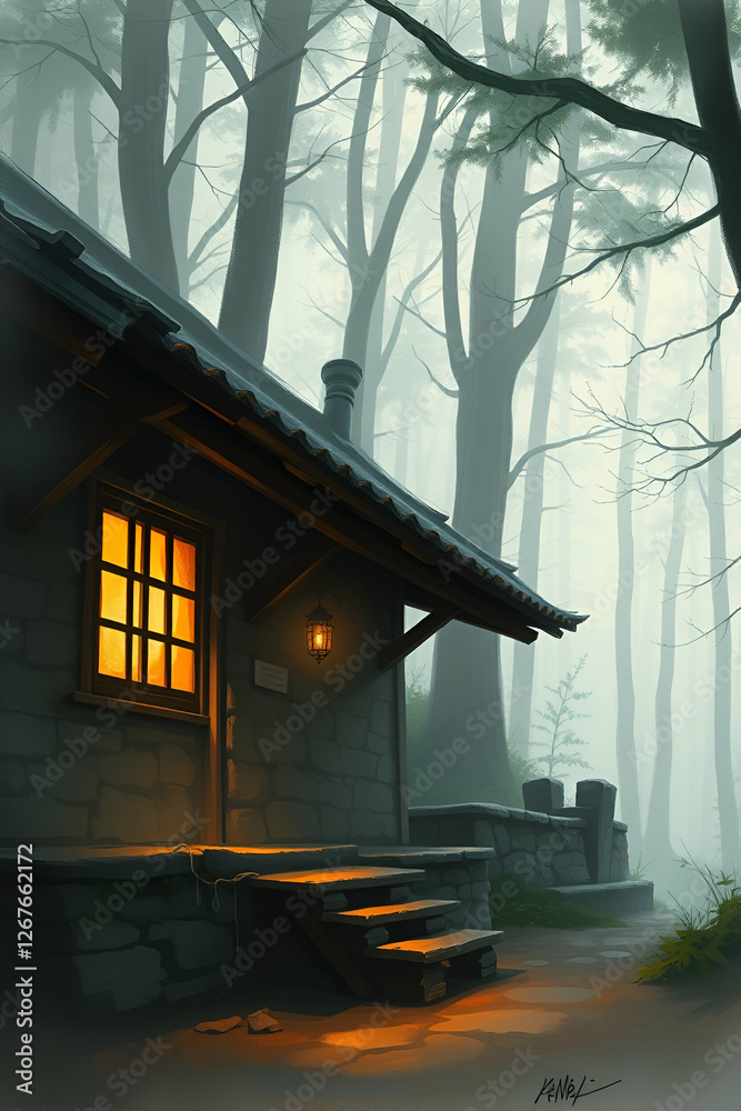 Fototapeta premium Asthatic pic Tranquil Forest Cottage in Nature