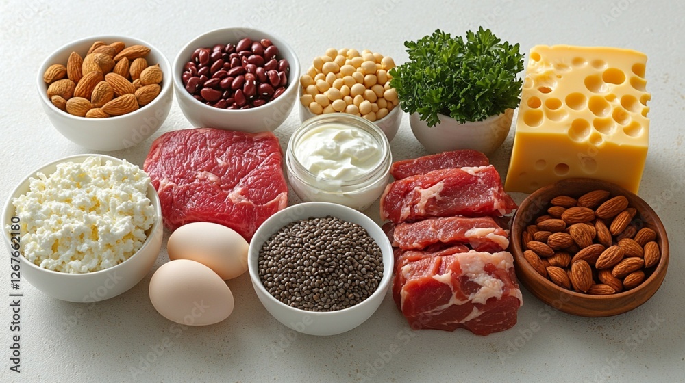 Healthy Foods for a Proper Diet: Cheese, Meat, Nuts, Eggs, Keto Diet Healthy Foods for a Proper Diet: Cheese, Meat, Nuts, Eggs, Keto Diet