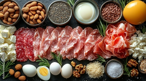 Healthy Foods for a Proper Diet: Cheese, Meat, Nuts, Eggs, Keto Diet