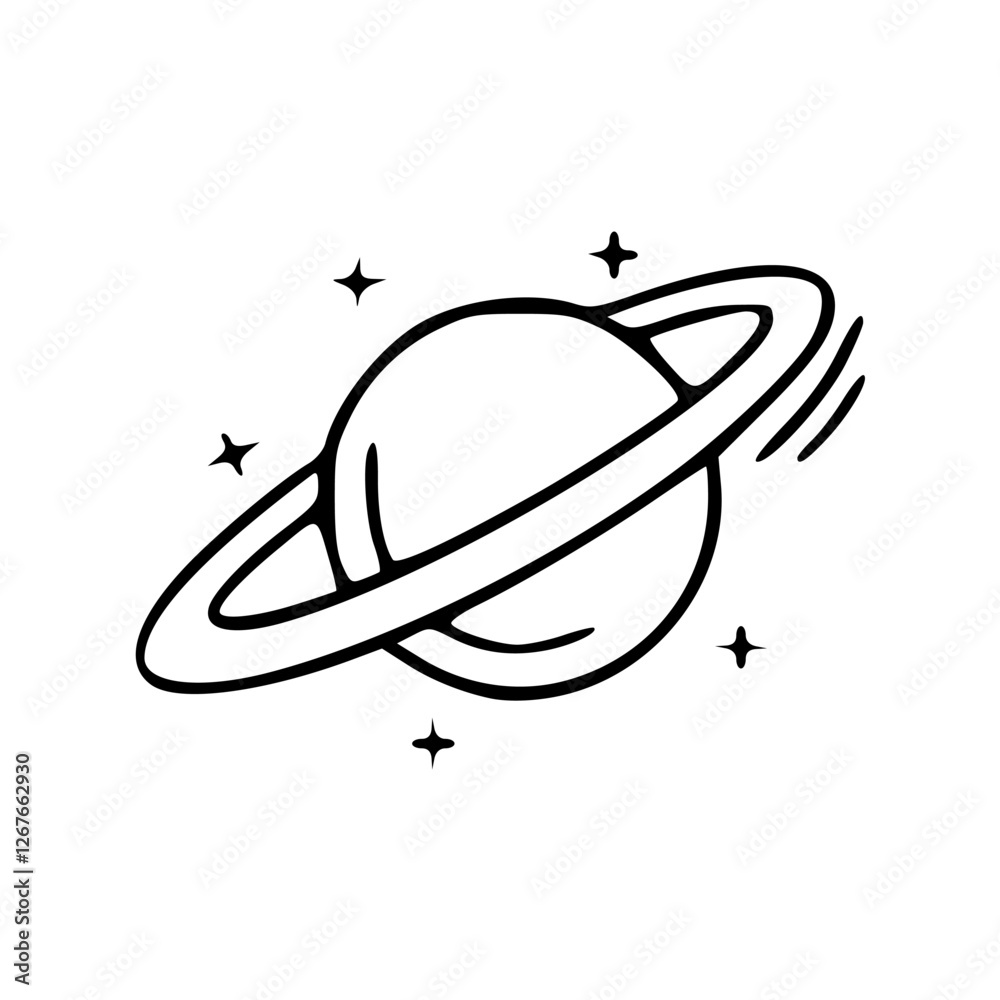 Obraz premium a black and white drawing of a cartoon saturn for design element
