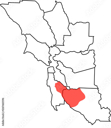 Silicon Valley Outline Map with Bay Area 