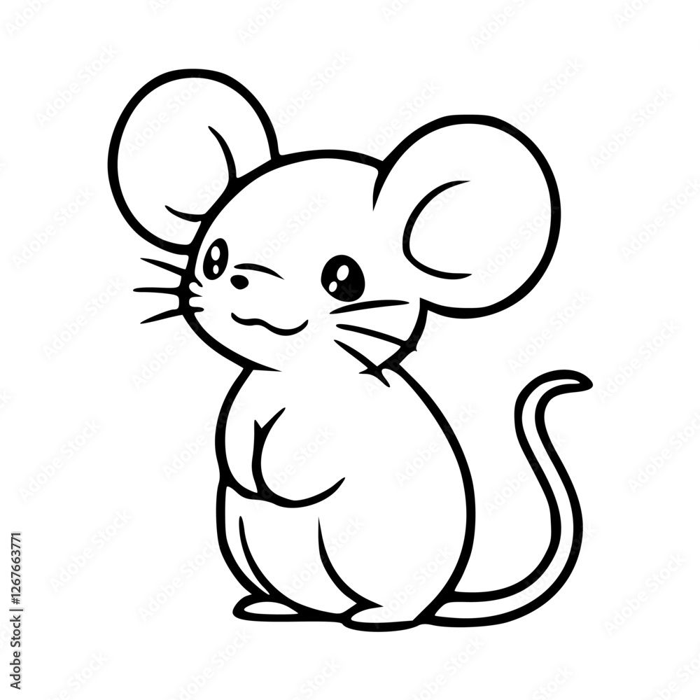 a black and white drawing of a cartoon cute mouse character a black and white drawing of a cartoon cute mouse character