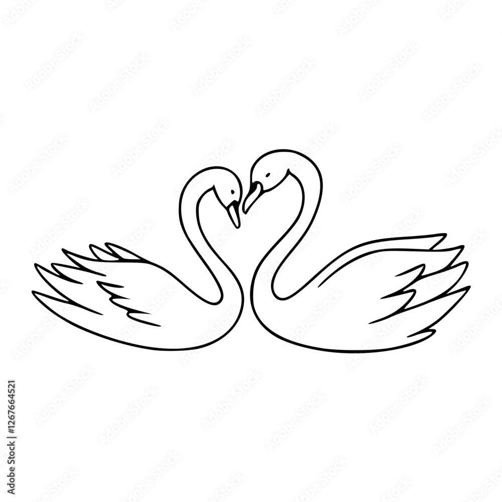Fototapeta premium a black and white drawing of a swan couple vector for design element