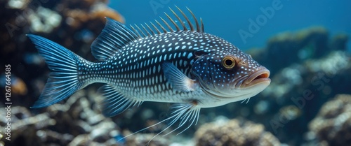 Bluespotted Spinefish Swimming in Clear Water with Ample Copy Space for Text or Branding Use in Aquatic Themes photo