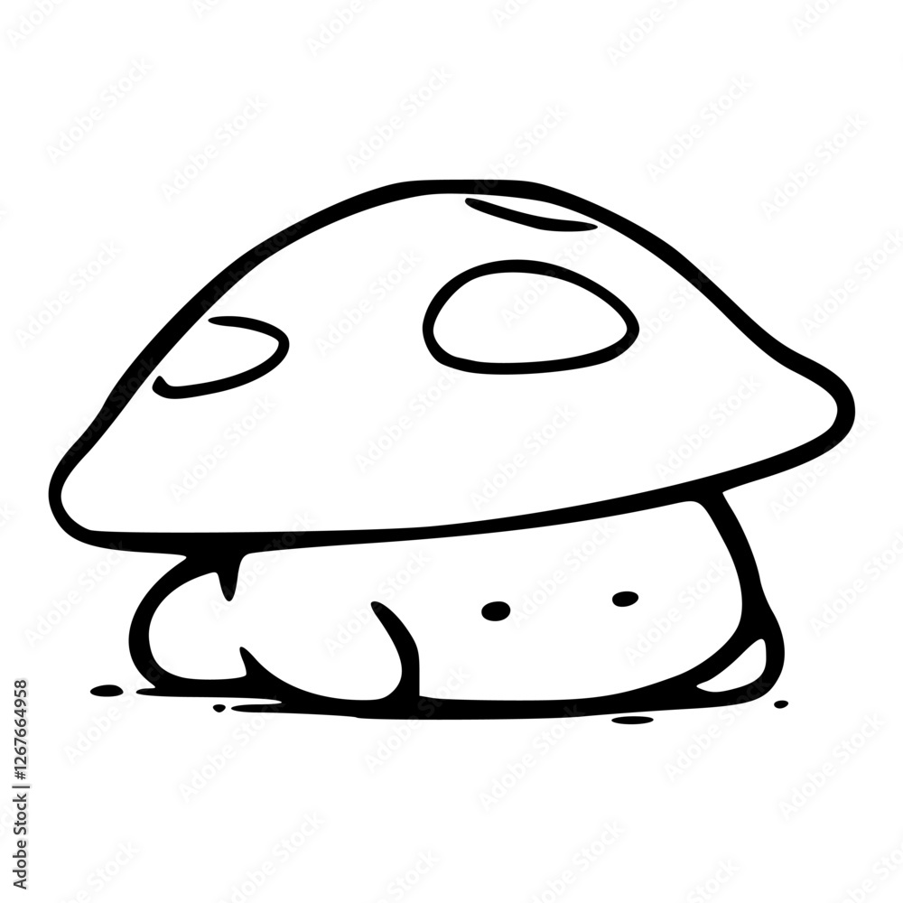 a black and white drawing of a cute mushroom cartoon character a black and white drawing of a cute mushroom cartoon character