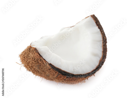 Piece of cracked coconut isolated on white