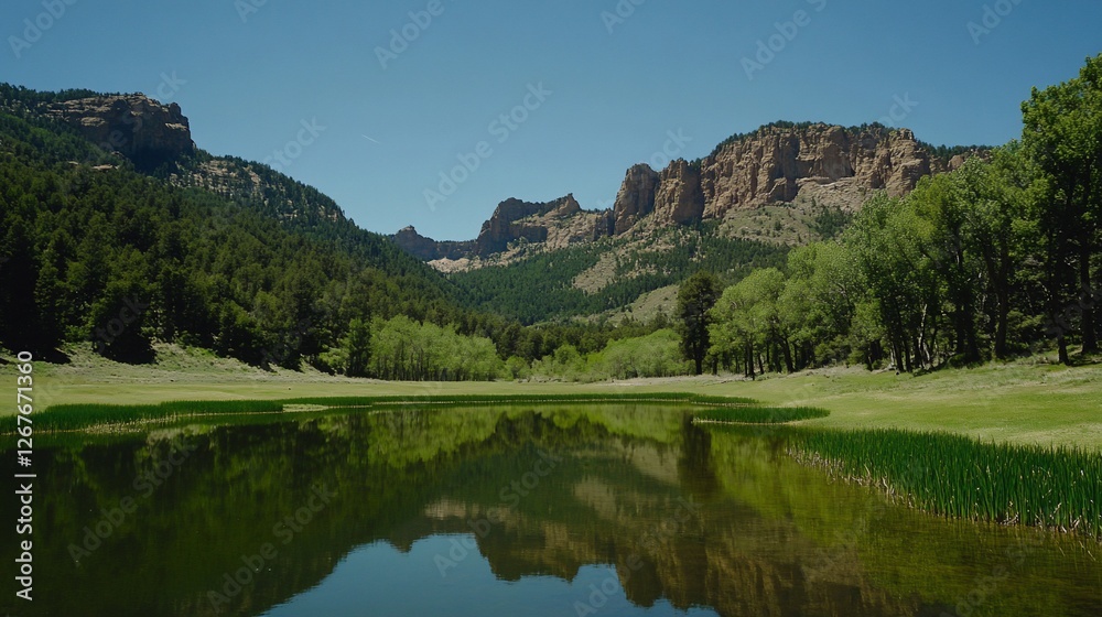 Mountain lake reflection, serene landscape, summer Mountain lake reflection, serene landscape, summer