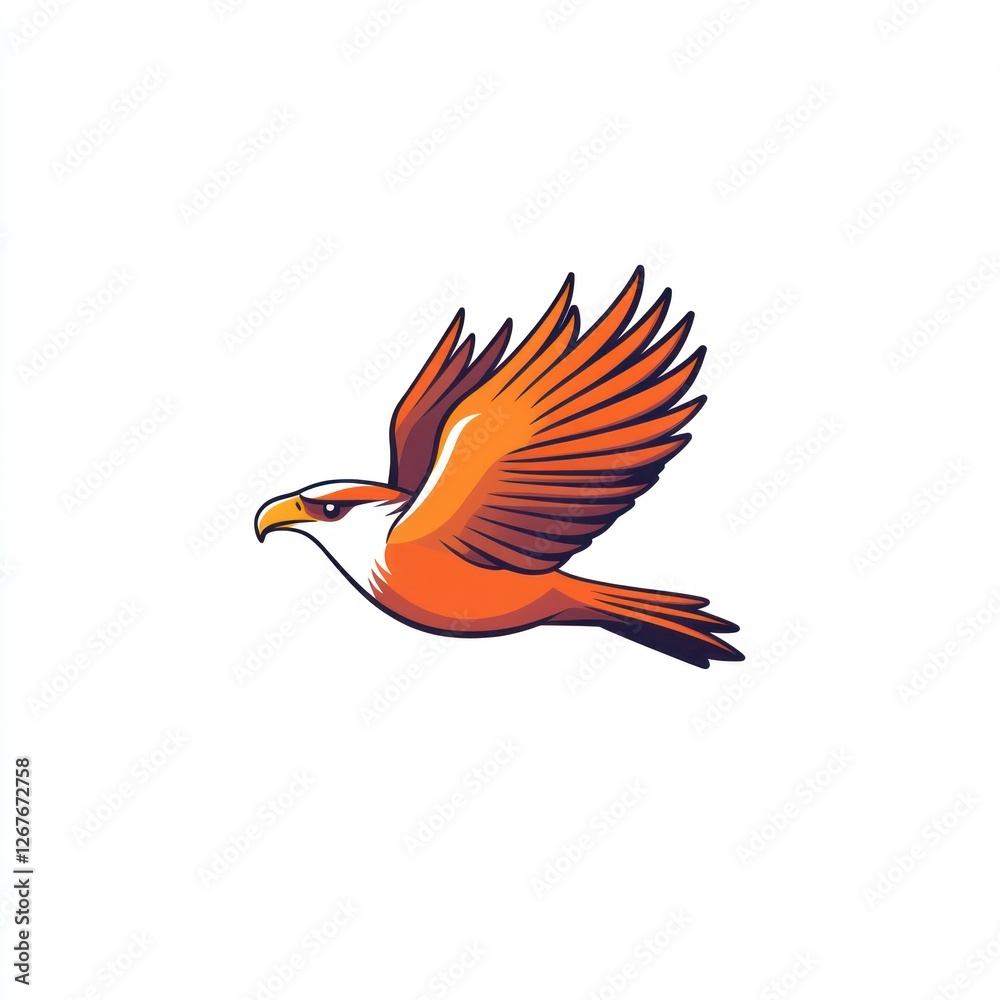 Fototapeta premium Cartoon orange bird flying, simple graphic, vibrant colors, possible use for children's book illustration