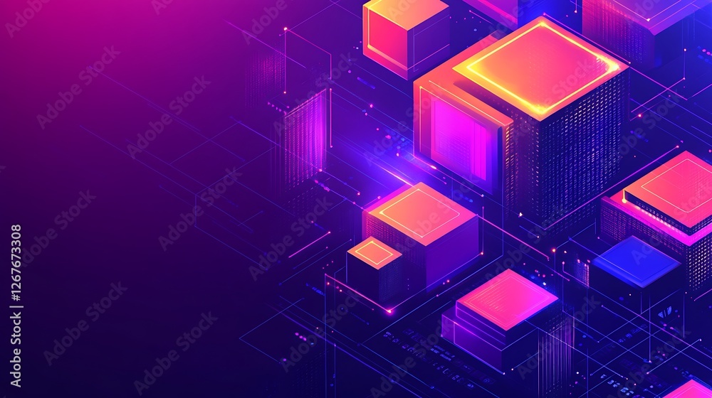 Abstract Digital Cubes Neon Network Design Abstract Digital Cubes Neon Network Design