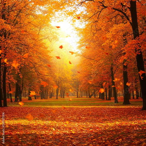 autumn trees in the park. autumn alley in the park. Beautiful autumn landscape with. Colorful foliage in the park. Falling leaves natural background.