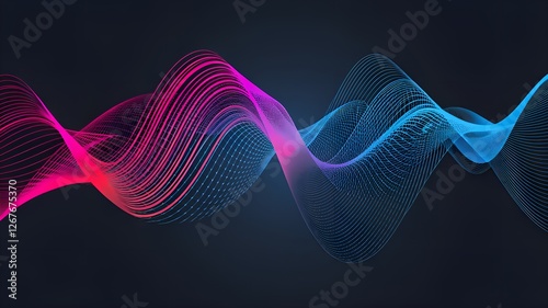 Dynamic abstract wave line pattern A dark background with flowing, colorful light. idea of modern technology, music, parties, and technology. Wavy, flowing, abstract lines. vibrant dynamic wave
