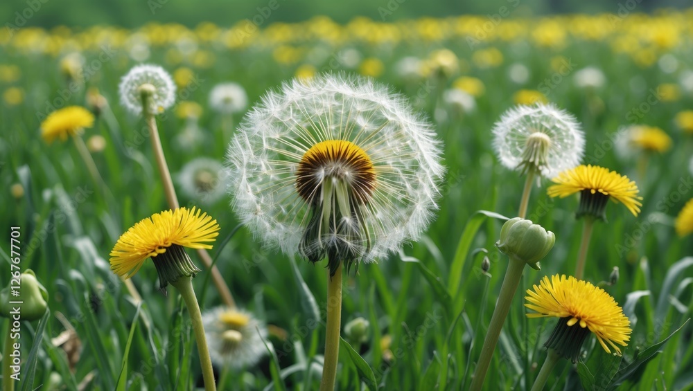 Dandelion Flowers in Bloom Surrounded by Lush Green Meadow Capturing Nature's Beauty and Vibrant Colors in High Quality Photography Dandelion Flowers in Bloom Surrounded by Lush Green Meadow Capturing Nature's Beauty and Vibrant Colors in High Quality Photography