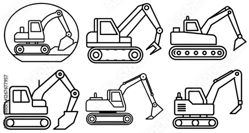 Construction Excavator Outline Coloring Page Printable Line Art Drawing