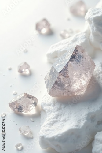 White background with scattered antimonite crystals and silver light, white, antimonite, background photo