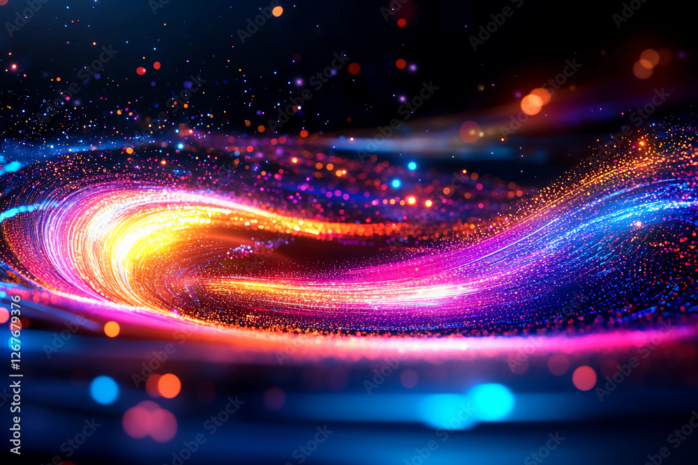 Obraz premium Cognitive Data Grid - A digital grid with glowing cognitive nodes representing deep data processing by AI, surrounded by waves of light radiating in fluid patterns