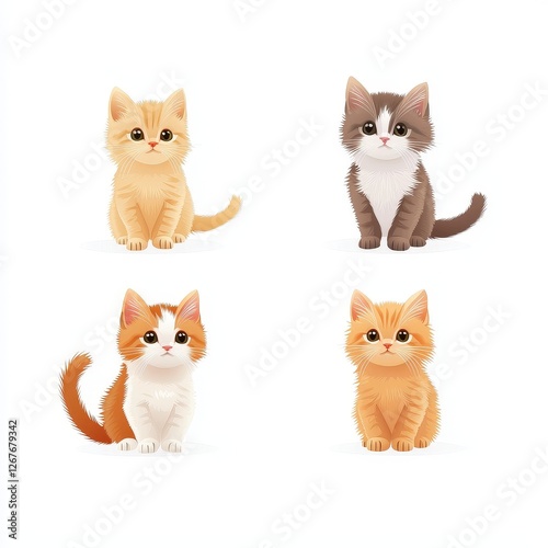 Wallpaper Mural Adorable group of four playful kittens sitting together on a soft white background, bursting with cuteness Torontodigital.ca
